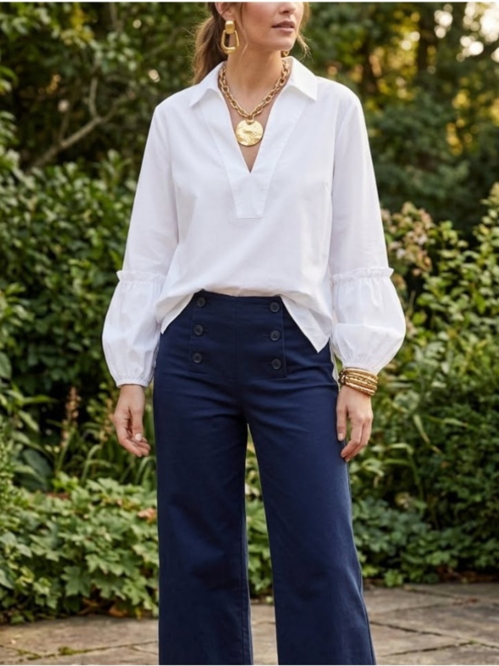 Preston & York White Puff Sleeve Collared Poet Tunic Top Size 16 Elevated Basic